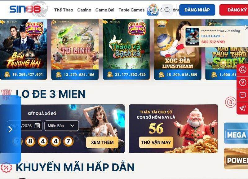 Kho trò chơi đa dạng và đẳng cập tại Sin88